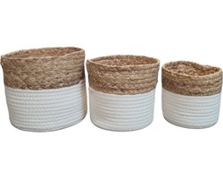 Mica Decorations Decoratieve manden Torba wit bruin,Set van 3 , Grootste maat is H20xD22cm