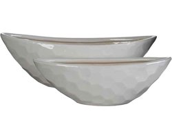 Mica Decorations diamond schaal ovaal wit set van 2 grootste maat in cm: 50 x 20 x 17 - WIT