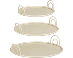 Mica Decorations Dienblad met Handgrepen - Set van 3 - Decoratie Woonkamer - Ook leuk als Kaarsenplateau, Onderzetter of Plantenonderzetter - IJzer - Off-white