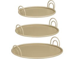 Mica Decorations Dienblad met Handgrepen - Set van 3 - Decoratie Woonkamer - Ook leuk als Kaarsenplateau, Onderzetter of Plantenonderzetter - IJzer - Beige