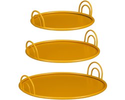 Mica Decorations Dienblad met Handgrepen - Set van 3 - Decoratie Woonkamer - Ook leuk als Kaarsenplateau, Onderzetter of Plantenonderzetter - IJzer - Geel