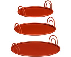 Mica Decorations Dienblad met Handgrepen - Set van 3 - Decoratie Woonkamer - Ook leuk als Kaarsenplateau, Onderzetter of Plantenonderzetter - IJzer - Rood