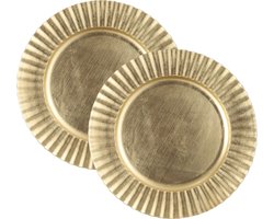 Mica Decorations Diner/kerstdiner onderborden - 2x st - goud - D33 x H2 cm - kunststof