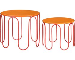 Mica Decorations Dione Bijzettafel - Set van 2 - H40 x Ø46 cm - Metaal - Oranje