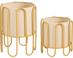 Mica Decorations Dione Bloempot op Standaard – Set van 2 – Plantenpot voor Bloemen en Kamerplanten – Bloempotten voor Binnen – IJzer – Bruin