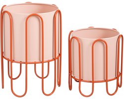 Mica Decorations Dione Bloempot op Standaard – Set van 2 – Plantenpot voor Bloemen en Kamerplanten – Bloempotten voor Binnen – IJzer – Roze