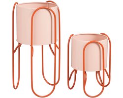 Mica Decorations Donau Bloempot op Standaard – Set van 2 – Plantenpot voor Bloemen en Kamerplanten – Bloempotten voor Binnen – IJzer – Roze