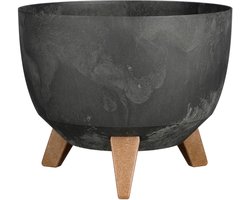 Mica Decorations Doppio Plantenbak op Poten - 18,5 x Ø29 cm - Plantenbakken voor Buiten - Bloembakken voor Balkon - Gerecycled Plastic - Zwart