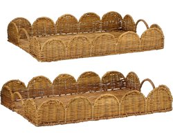 Mica Decorations Eleta Dienblad - Dienbladen Set van 2 - Decoratie Woonkamer, Kaarsenplateau of Onderzetter - Ideaal als Plantenonderzetter - L50 x B35 x H8 cm - Rotan