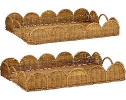 Mica Decorations Eleta Dienblad - Set van 2 - L50 x B35 x H8 cm - Rotan - Bruin