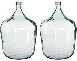 Mica Decorations Fles vaas Diego - 2x stuks - 40 x 56 cm - transparant - gerecycled glas - flessenhals