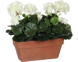 Mica Decorations - Geranium Kunstplant in Balkonbak - L29 x B13 x H40 cm - Wit