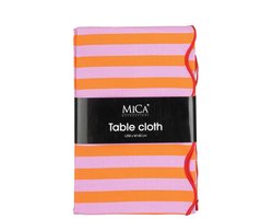 Mica Decorations Gestreept Tafelkleed voor Eettafel - Tafellaken voor Binnen en Buiten 250 x 140 cm - Tafelzeil 100% Katoen - Oranje, Roze