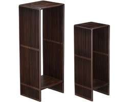 Mica Decorations Gian Bijzettafel – Set van 2 Bijzettafels – Bijzettafel – Tafeltje – Leuk als Plantentafeltje of Plantenstandaard – 33 x 27 x 86 cm - Gerecycled Teak – Donkerbruin