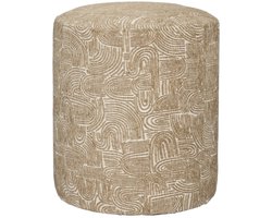 Mica Decorations Groove Kruk Beige - Ronde Kruk met Grafisch Patroon en FSC 100% Houten Pootjes - Multifunctioneel als Voetenbank, Bijzettafel of Zitplek - H38 x Ø31 cm
