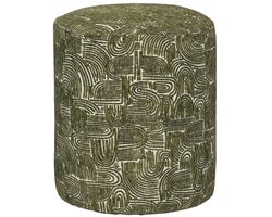 Mica Decorations Groove Kruk Groen FSC 100% - Decoratieve Kruk met Grafisch Patroon en Houten Pootjes - Ronde Kruk als Zitplek, Voetenbankje of Bijzettafel - H38 x D31 cm