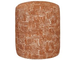 Mica Decorations Groove Kruk Terra FSC 100% - Decoratieve Kruk met Grafisch Patroon - Krukje als Voetenbankje of Bijzettafel - Stevige Houten Pootjes - Kleur Terra - H38 x Ø31 cm