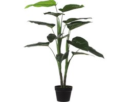 Mica Decorations Grote kunstplant - Philodendron - groen - 100 cm - zwarte pot - kamerplant - nepplant - planten