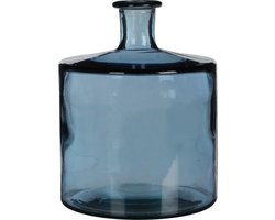 Mica Decorations Guan Fles Vaas - H26 x Ø21 cm - Gerecycled Glas - Blauw