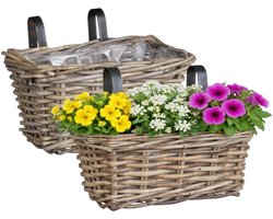 Mica Decorations Hangmand voor planten - 2x - 30 x 19 x 15 cm - gevlochten - hangende railing plantenbak - beugels