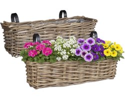 Mica Decorations Hangmand voor planten - 2x - 46 x 19 x 15 cm - gevlochten - hangende railing plantenbak - beugels