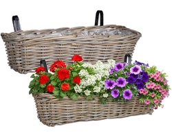 Mica Decorations Hangmand voor planten - 2x - 60 x 19 x 15 cm - gevlochten - hangende railing plantenbak - beugels