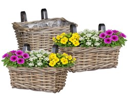 Mica Decorations Hangmand voor planten - 3x - 30 x 19 x 15 cm - gevlochten - hangende railing plantenbak - beugels
