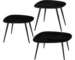 Mica Decorations Jailey Bijzettafel - Set van 3 - L62 x B52 x H34 cm - Gerecycled Hout - Zwart