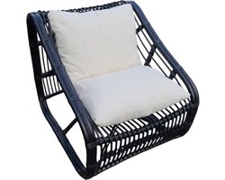 Mica Decorations Jay Loungestoel/Tuinstoel zwart met kussen L73 x B75 x H87cm