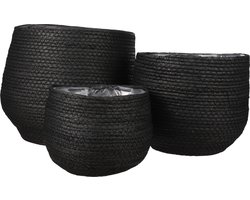 Mica Decorations Jorck Mand voor Planten - Set van 3 - H24 x Ø26 cm - Papier - Zwart