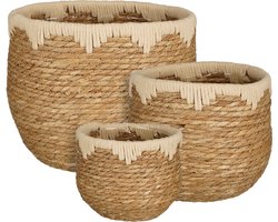 Mica Decorations Jorck Plantenmand - Set van 3 - H24 x Ø26 cm - Zeegras - Beige, Bruin