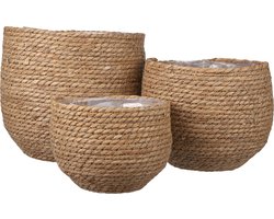 Mica Decorations Jorck Plantenmand - Set van 3 - H24 x Ø26 cm - Zeegras - Lichtbruin