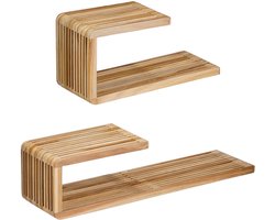 Mica Decorations Josha Wandplank Zwevend - Set van 2 - L80 x B21 x H20 cm - Gerecycled Hout - Bruin