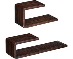 Mica Decorations Josha Wandplank Zwevend - Zwevende Boekenplank Set van 2 - 80 x 21 x 20 cm - Wandplank Hout Gerecycled - Onzichtbaar Ophangsysteem - Lichtbruin