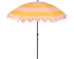 Mica Decorations Kantelbare Parasol met Streepprint - Stokparasol 238 x Ø195 cm - Tuin of Balkonparasol - Polyester, Staal - Roze, Geel