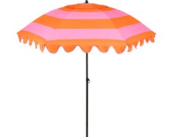 Mica Decorations Kantelbare Parasol met Streepprint - Stokparasol 238 x Ø197 cm - Tuin of Balkonparasol - Polyester, Staal - Roze, Oranje