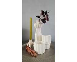 Mica Decorations Keramische bloempot ,vaas en kaarsen houder wit, SET VAN 4 ,H30 x D10,5cm