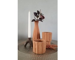 Mica Decorations Keramische bloempot,vaas en kaarsen houder bruin , SET VAN 4 , H26 x D9 cm