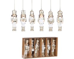 Mica Decorations Kerst Ornament Notenkraker - Set 6 stuks - L4 x B2 x H11 cm - Polyester - Goud