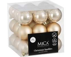 Mica Decorations Kerstballen Set - 27 Stuks - Ø6 cm - Onbreekbaar - Crème