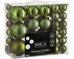 Mica Decorations Kerstballen Set - 46 Stuks - Ø4 cm, Ø6 cm en Ø8 cm - Onbreekbaar - Donkergroen