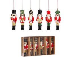 Mica Decorations Kerstornament Notenkraker - Set van 6 - L4 x B2 x H11 cm - Polyester - Rood