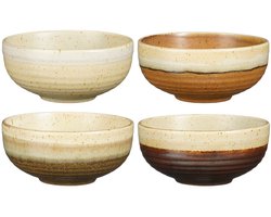 Mica Decorations Kommen Set 4 Stuks - Schaaltjes Set van Steengoed - Ontbijtkommen, Dessertkommen en Snackkommen - Ø11 x 5,5 cm - Aardetinten