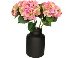Mica Decorations Kunstbloemen boeket Hortensias - 5 stelen - roze - 51 cm - Kunst zijdebloemen