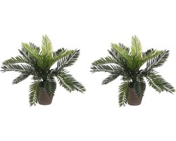 Mica Decorations Kunstplant Cycaspalm - 2x - groen - H33 cm - in pot - kamerplant - kantoorplant