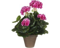 Mica Decorations Kunstplant - geranium - paars - in pot - 34 cm - nepplanten - kunstbloemen