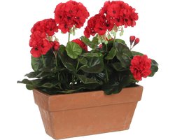 Mica Decorations Kunstplant - geranium - rood - balkon - L29 x B13 x H40 cm