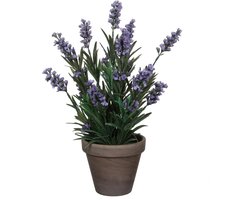 Mica Decorations Kunstplant Lavendula/lavendel - groen/paars - D22 x H33 cm - grijze pot - kamerplant - kunstbloemen