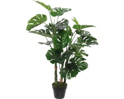 Mica Decorations Kunstplant Monstera/gatenplant - groen - 100 cm - zwarte pot - nepplant - kamerplant