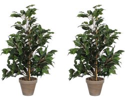 Mica Decorations Kunstplant tropische Ficus - 2x - groen - 65 cm - binnen - kamerplant - nepplant - binnenplanten.